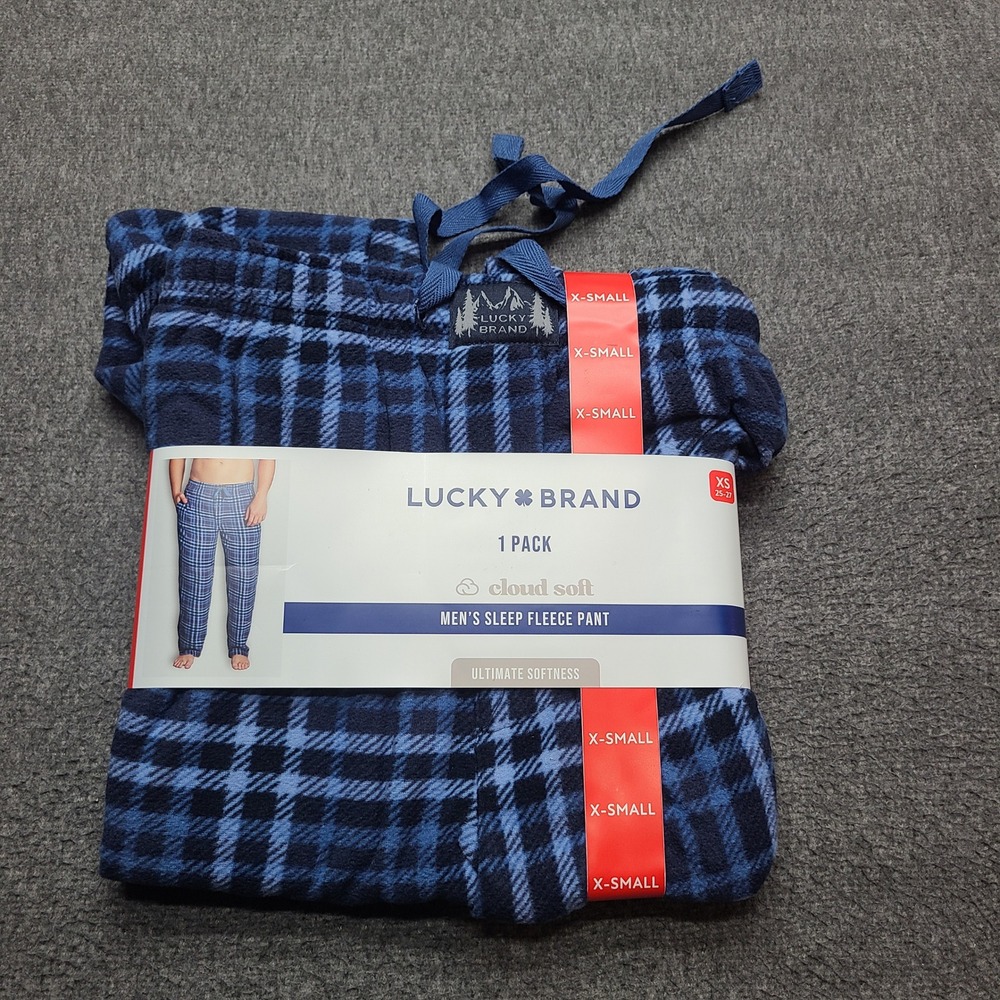 Lucky Brand Mens Sleep Pants XS 25-27 Blue Plaid Fleece Lounge Teen Youth Pajama